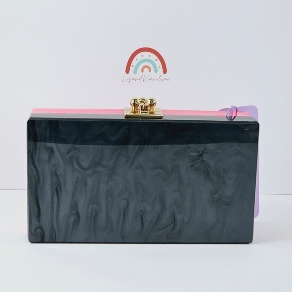 New! Jill & Ally Two Tone Black Barbie Pink Convertible Party Evening Clutch - Picture 9 of 15